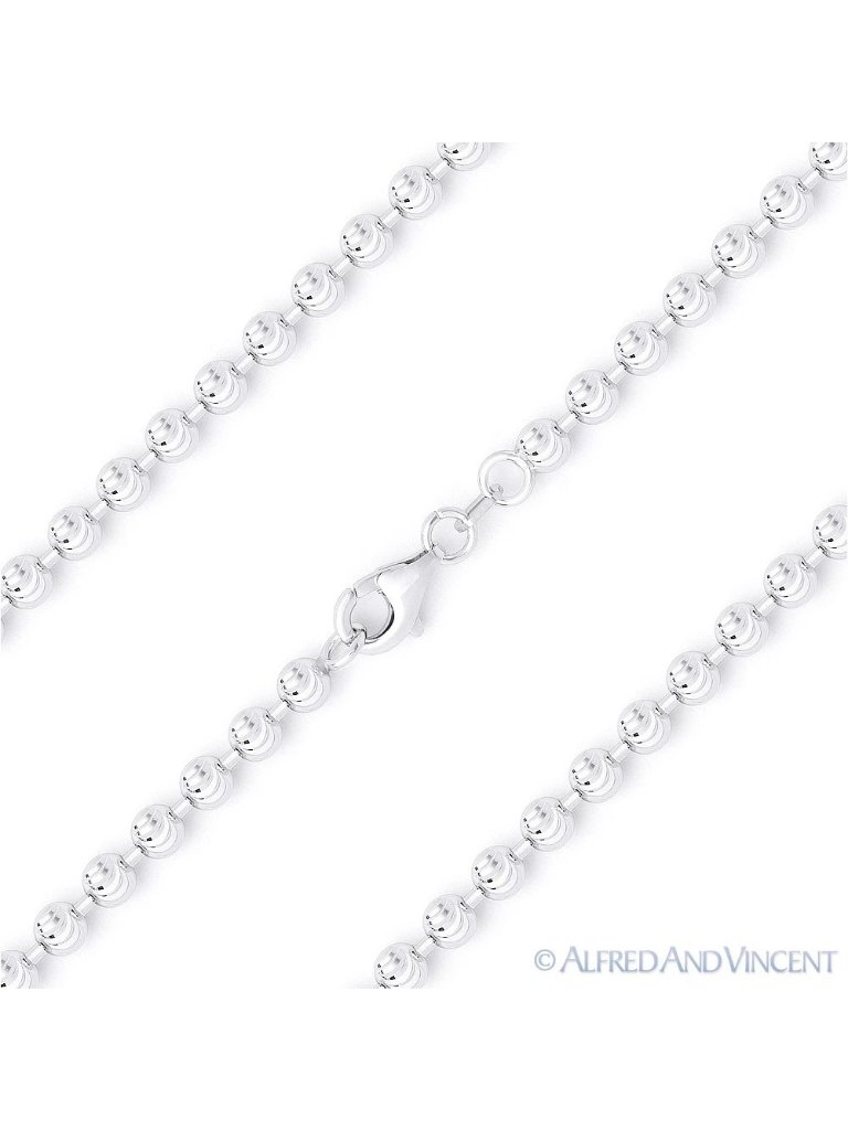 2.3mm Moon-Cut Ball Bead Link Italian Chain Necklace In .925 Sterling Silver 20"